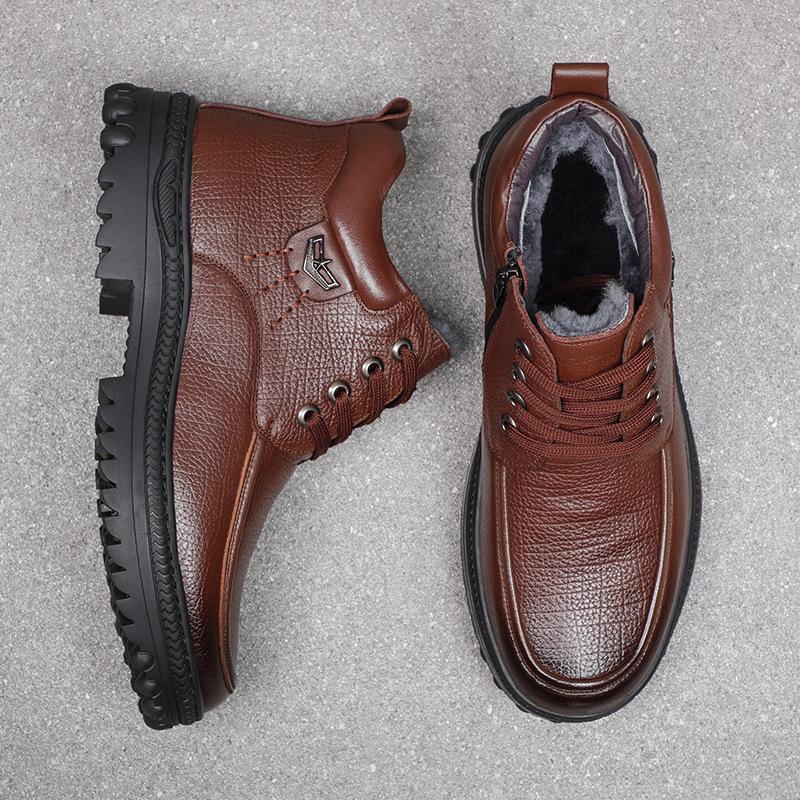 Ботильоны из натуральной кожи для холодной зимы, мужские ботинки, модные рабочие хлопковые ботинки, сохраняющие тепло, зимние ботинки, толстая подошва, нескользящая мужская обувь