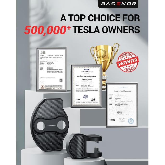 BASENOR 2026 2025 Tesla Model Y Juniper Model 3 Door Lock Cover Protector [Carbon Edition] [No Tape Requried], Door Striker Latches Stopper Covers