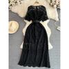 Summer Retro Cut Out Lace Dress Elegant Short Sleeve