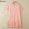 ZANZEA Женское летнее повседневное платье с коротким рукавом и кукольным воротником