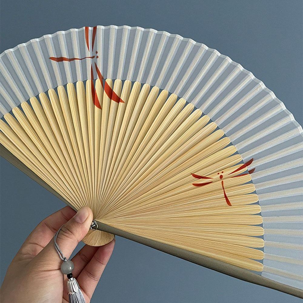 Chinese Style Folding Hand Fan Bamboo Frame Women's Dance Fan Retro Handheld  Fan  Home Use