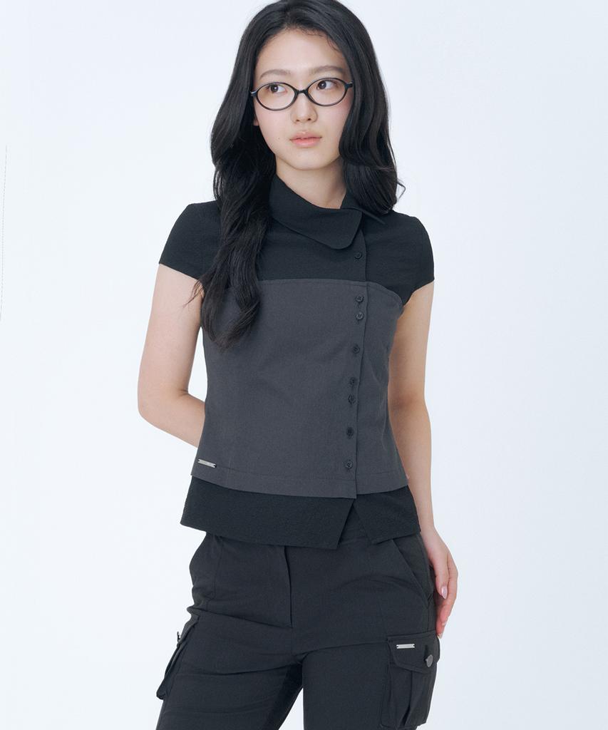 MISEKI SEOUL Hannah Side Collar Shirt Black