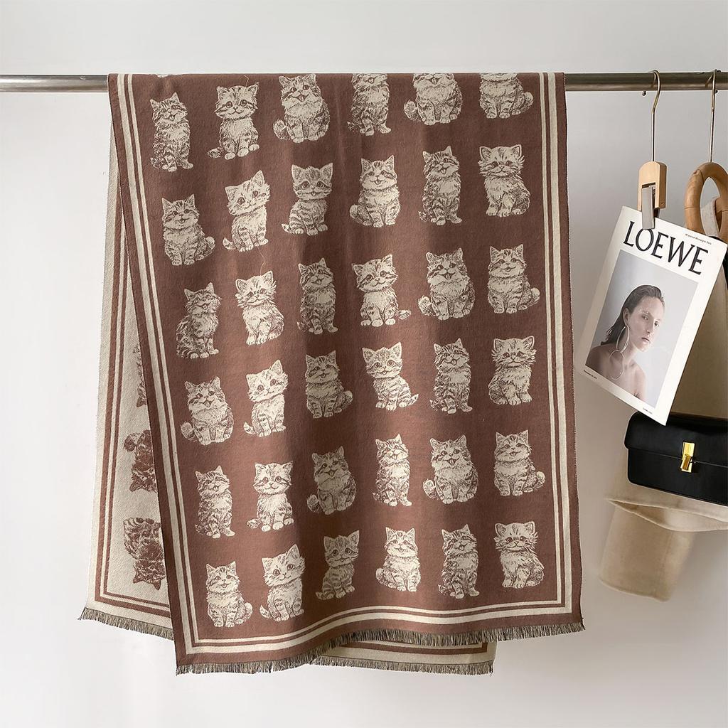 Autumn Winter Scarf Women Pashmina Shawls Cat Cashmere Blanket Warm Thick Chunky Stoles Lady Elegant Poncho Outdoor Bufanda