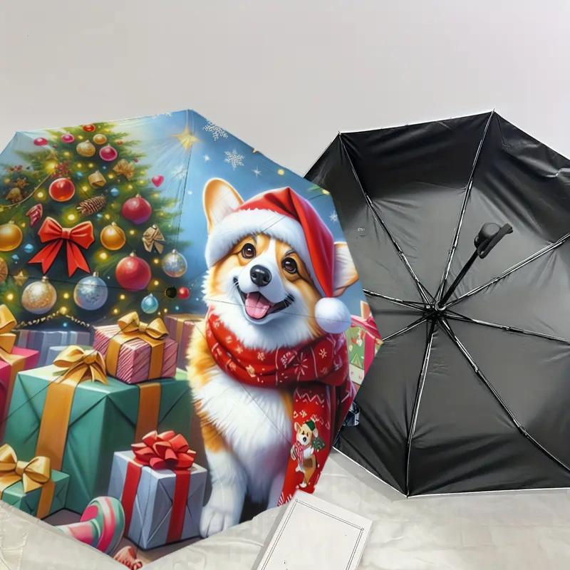 1pc Christmas Corgi Celebration Umbrella with Plastic Handle,Suitable for All Seasons Home Travel Outdoor UmbrellaDD223