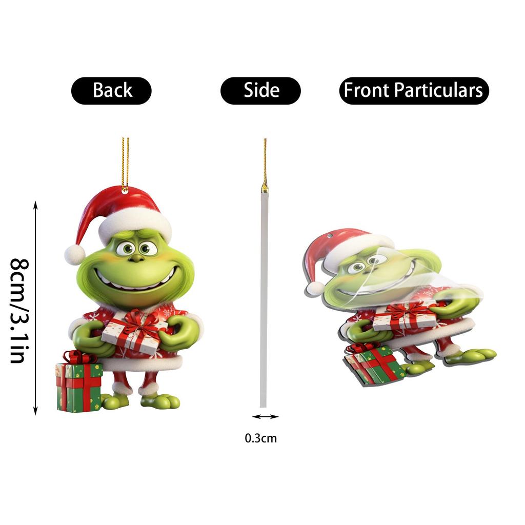 Рождественские акриловые зеленые украшения, акриловые плоские подвесные украшения для рождественской елки, односторонняя печатная подвеска для дерева / автомобиля / рюкзаков 2D плоская