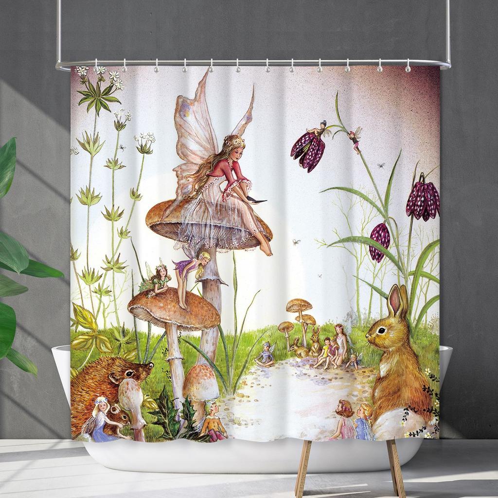 Водонепроницаемая штора для ванной, цифровая печать, растение, гриб, занавеска для душа, без пробивки, перегородка для туалета, ткань для душа