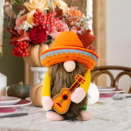Thanksgiving Festival Doll Hold Plush Doll Faceless Dwarf Gnomes A Guitar Plush Toy Mexico Carnival Party Gnomes