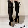 Eilyken Sexy Peep Toe Breathable Mesh Knee-High Boots Women Platform Ladies Shoes Elegant Stiletto Heels Sandals Booties