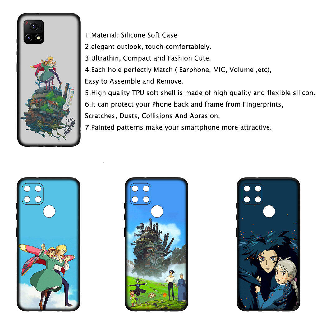 Чехол для iPhone 17 16 15 Xiaomi Poco Redmi Note 14 13 12 Pro 16e Samsung Galaxy S25 S24 S23 OPPO Huawei Мультяшный Ходячий замок Хоула Чехол для телефона