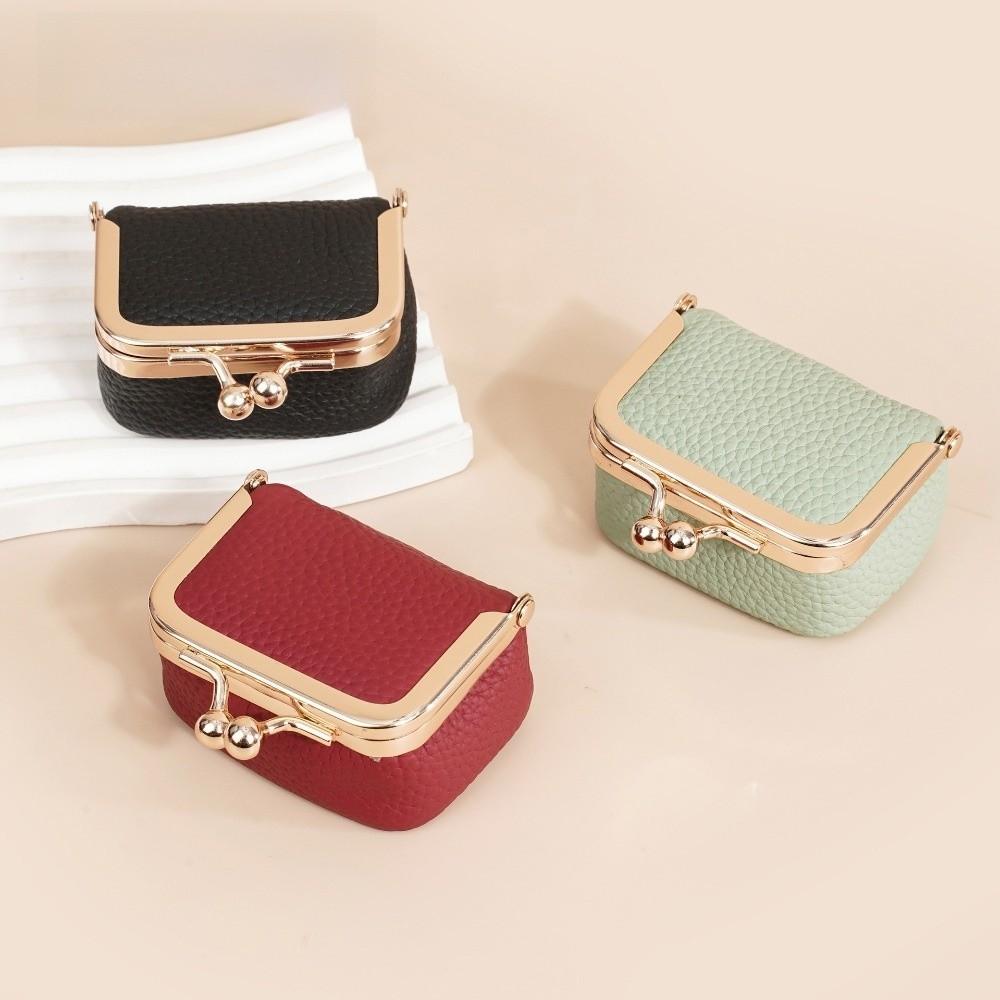 Soft PU Leather Kiss Lock Coin Purse Solid Color Square Leather Jewelry Bag Multifunctional Mini Small Item Bag Ring