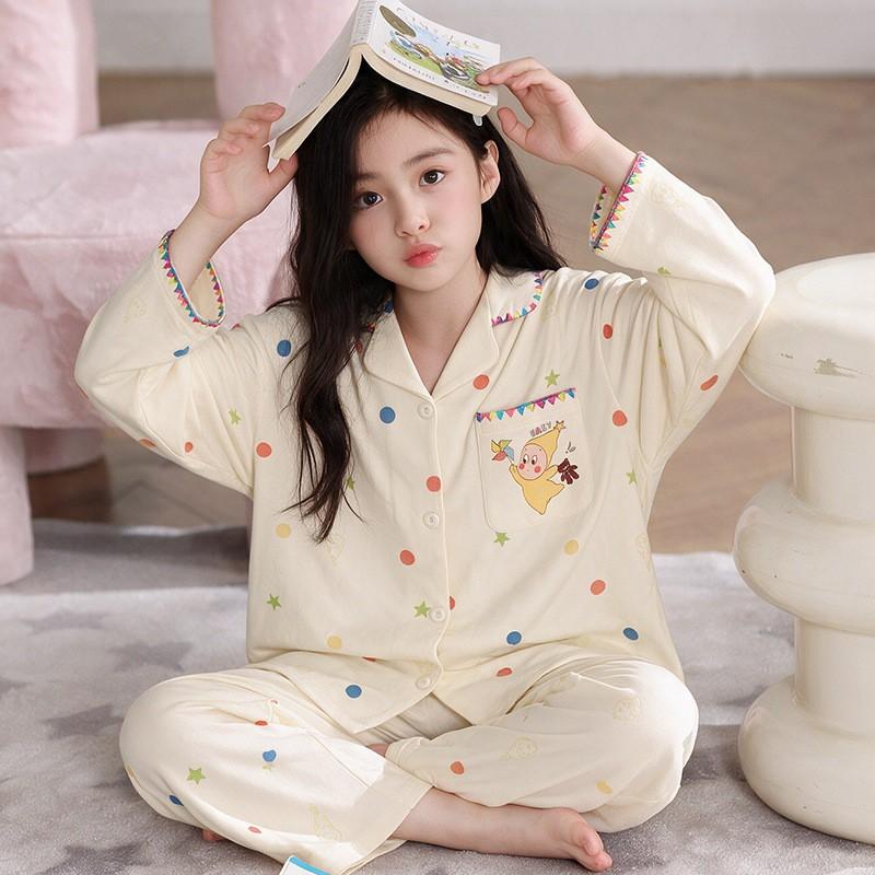 Girls Cotton Pajama Set Long Sleeve Cartoon Print Sleepwear Home Wear Kids 8 Years