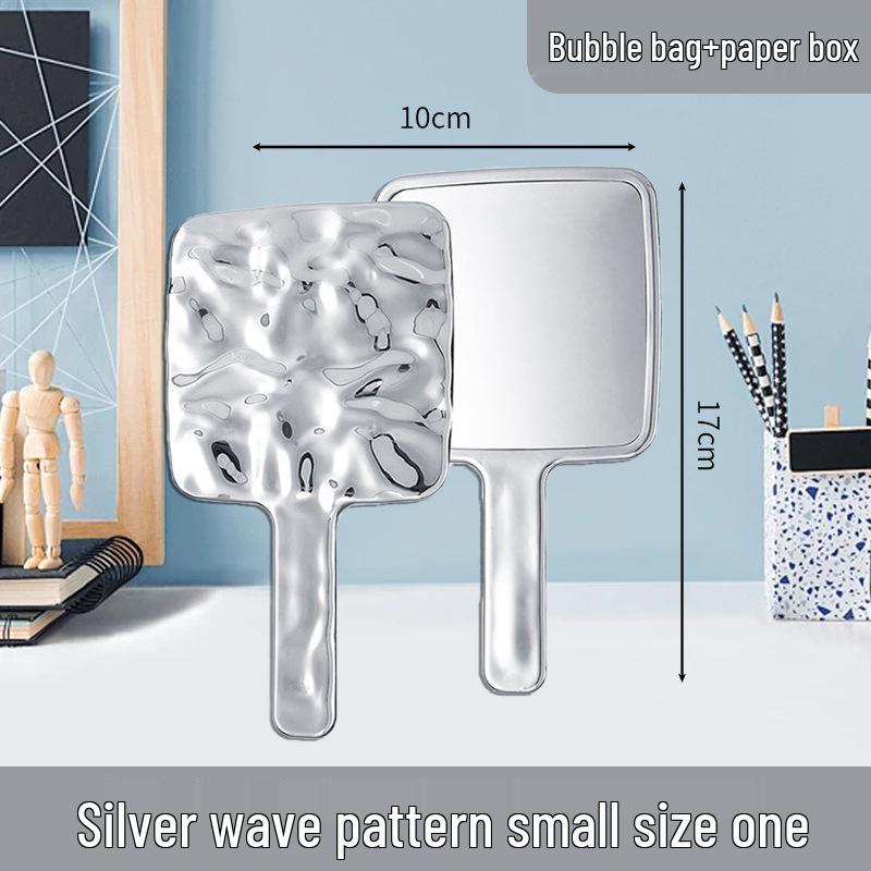 Electroplated Silver Wave Pattern High-Definition Handheld Makeup Mirror - Luxury Square Mirror for Girls, Portable Large Size