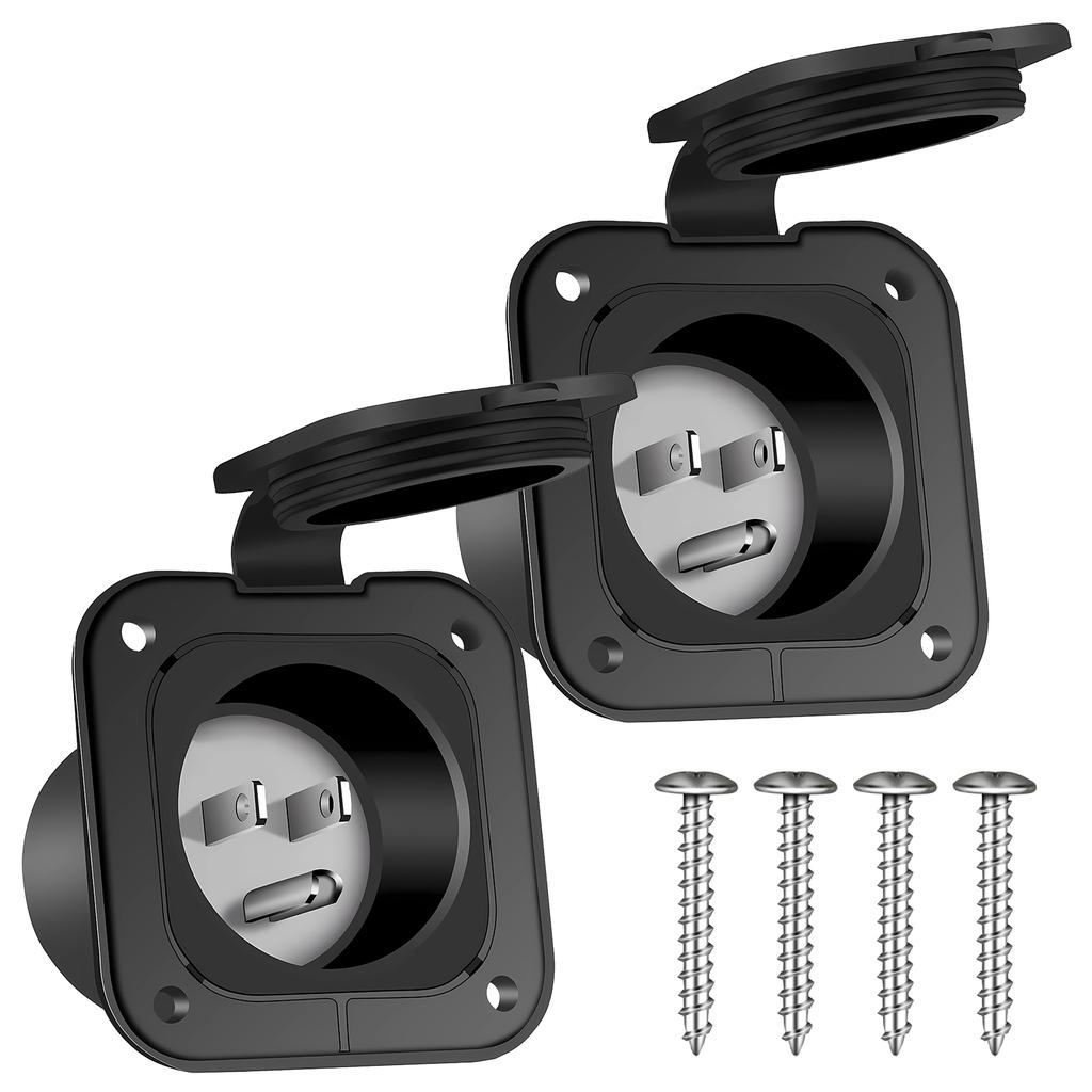 1/2Pcs 15 125V Amp Inlet Shore Power Flanged Receptacle NEMA5-15 RV Power Inlet With Waterproof Cover for RV Camper Car Trailer