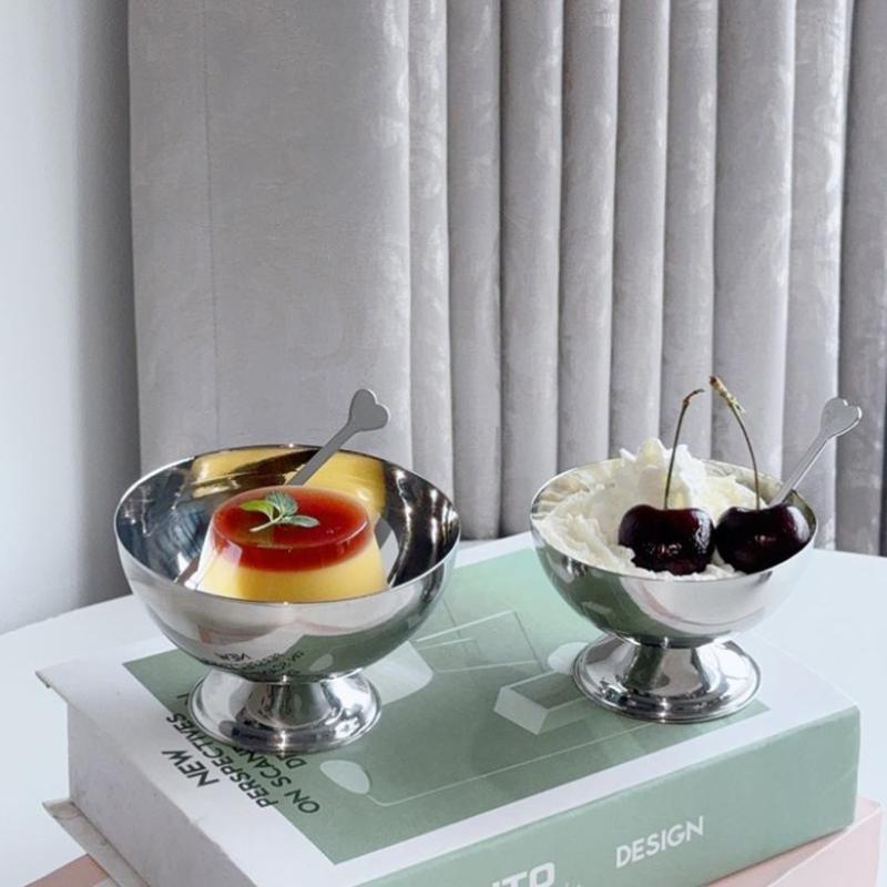 Stainless Steel Pedestal Dessert Bowls With Shiny Polished Finish And Food Safe Construction Perfect For Ice Cream Pudding
