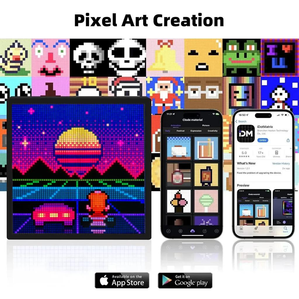 Управление через приложение Bluetooth LED пиксельная панель 64x64 RGB программируемый дисплей пиксельной графики креативные анимации цифровые часы для стола комнаты