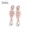 ZAKOL Luxury Bridal Dangle Earrings for Women Fashion Zircon Leaf Wedding Party Jewelry