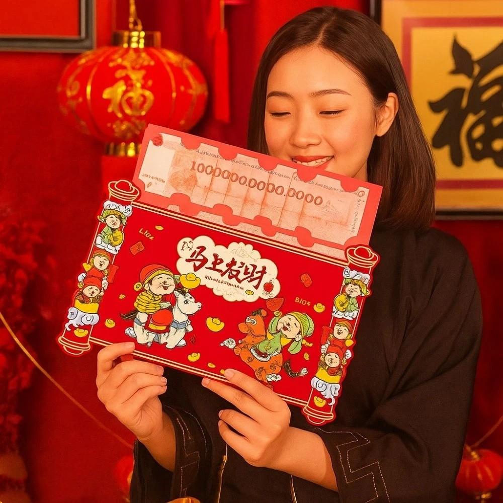 Traditional 2026 Horse Year Red Envelope Cartoon Lucky Red Pockets Birthday Celebration
