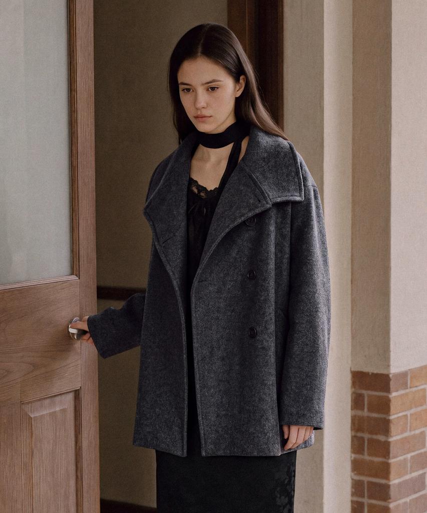 FOLNUA Refine High Neck Half Coat (Charcoal)