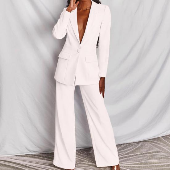 Женские костюмы-двойки с блейзером, деловой кэжуал, блейзер на одной пуговице, брючный костюм с широкими штанинами, профессиональные комплекты для работы в офисе