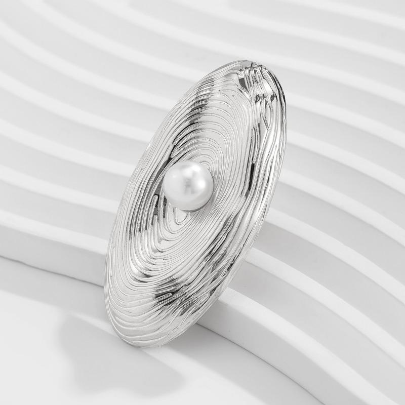 Женские кольца Модный креативный жемчуг Металлическое кольцо с отпечатками пальцев Преувеличенное большое открытое регулируемое кольцо на палец Праздничная вечеринка Ювелирные аксессуары