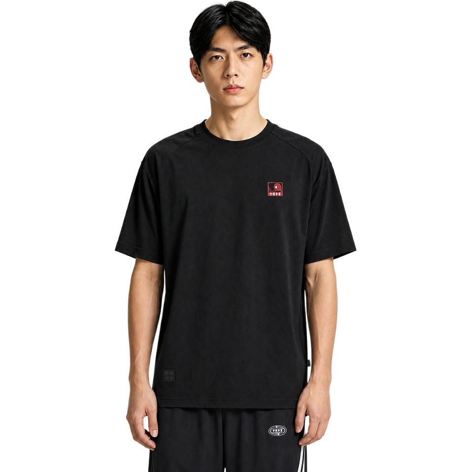 Li Ning Ретро Спортивная футболка с ледяным ощущением, удобная, свободная, с коротким рукавом, унисекс, черный AHSW887-3