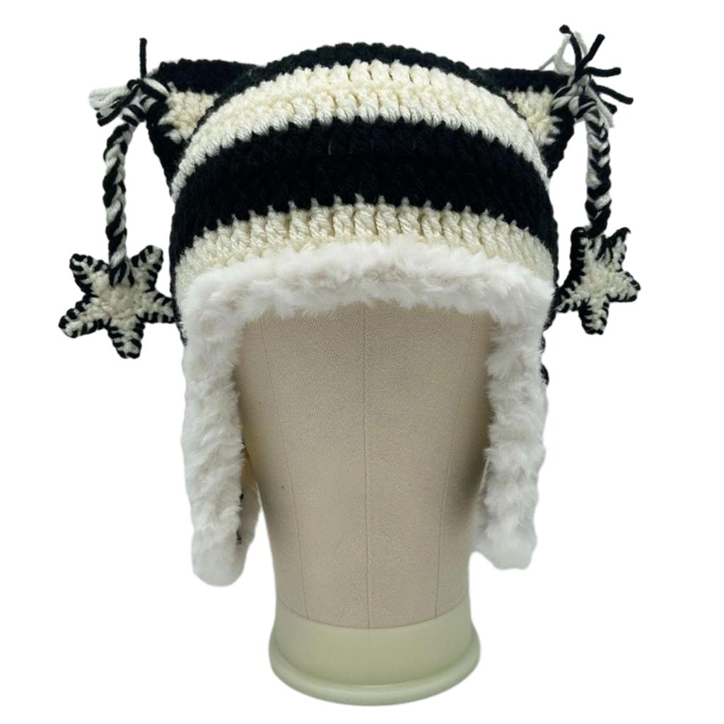 Мультяшная шапка-котенок, головной убор для девочек для активного отдыха, катания на лыжах, с мини-ушками, вязаная крючком шапочка-бини для катания на лыжах, кемпинга