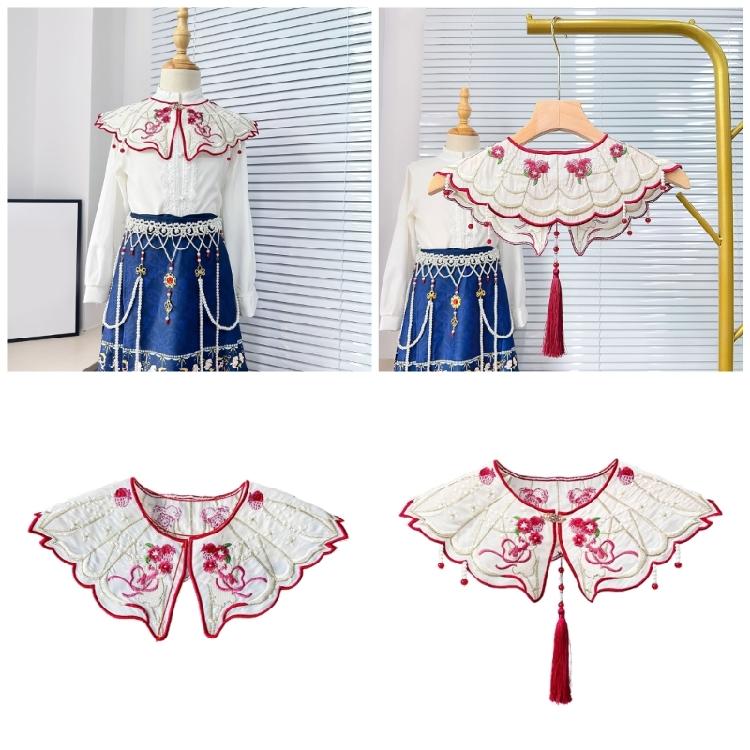 Китайские жемчужные кисточки Ложный воротник Винтажная вышивка Кролик Цветок Шаль Шарф