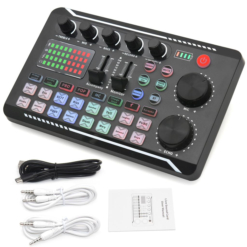 Live Sound Card Audio Interface DJ Mixer Effects Voice Changer Bluetooth-compatible Stereo Audio Mixer for LIVE Streaming F998