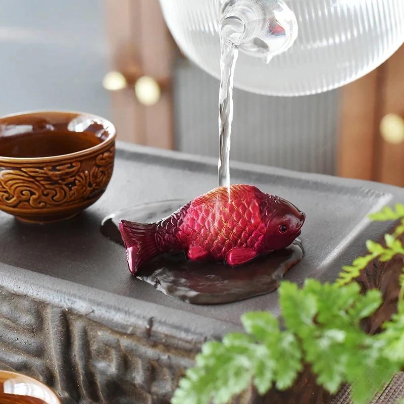 1/2 шт. Креативный меняющий цвет чайный питомец из смолы, Чайный столик, Китайский талисман, Две рыбы сообщают о счастье, Дзен чайная церемония