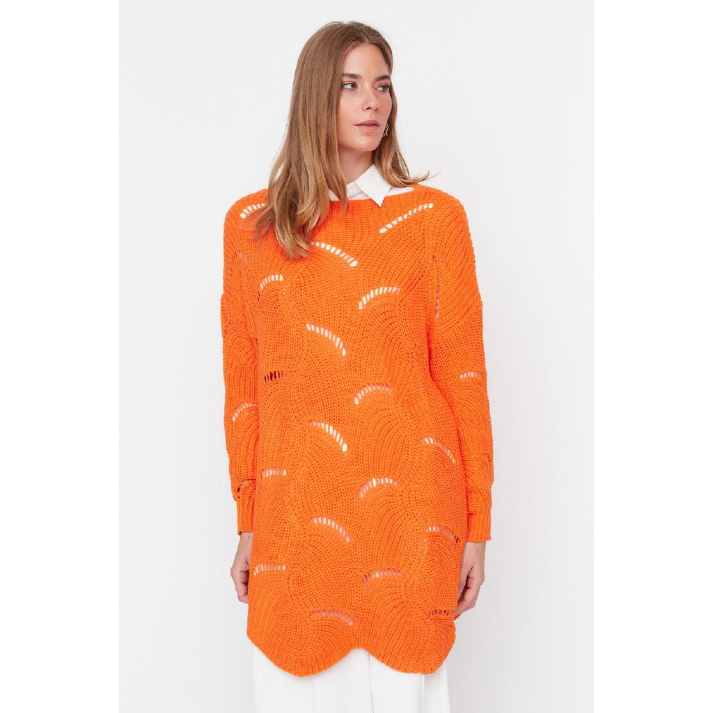 Оранжевый ажурный вязаный свитер Tctaw23ak00070