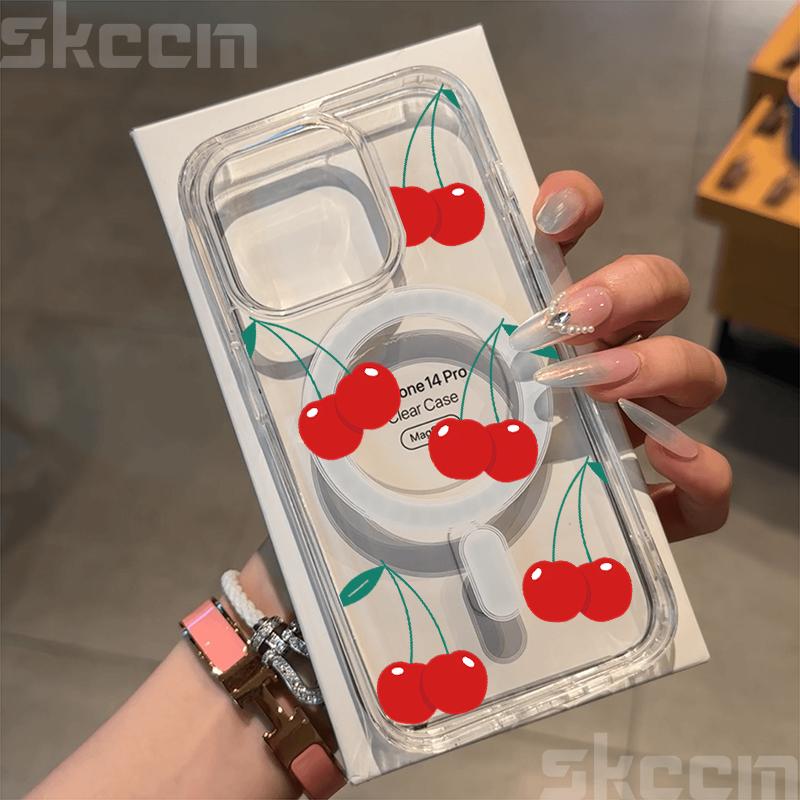 For Magsafe Wireless Charger Case For Samsung Galaxy S25 S24 S23 Ultra S22 Plus S21 FE S20 Cute Cherry Print Phone Cover