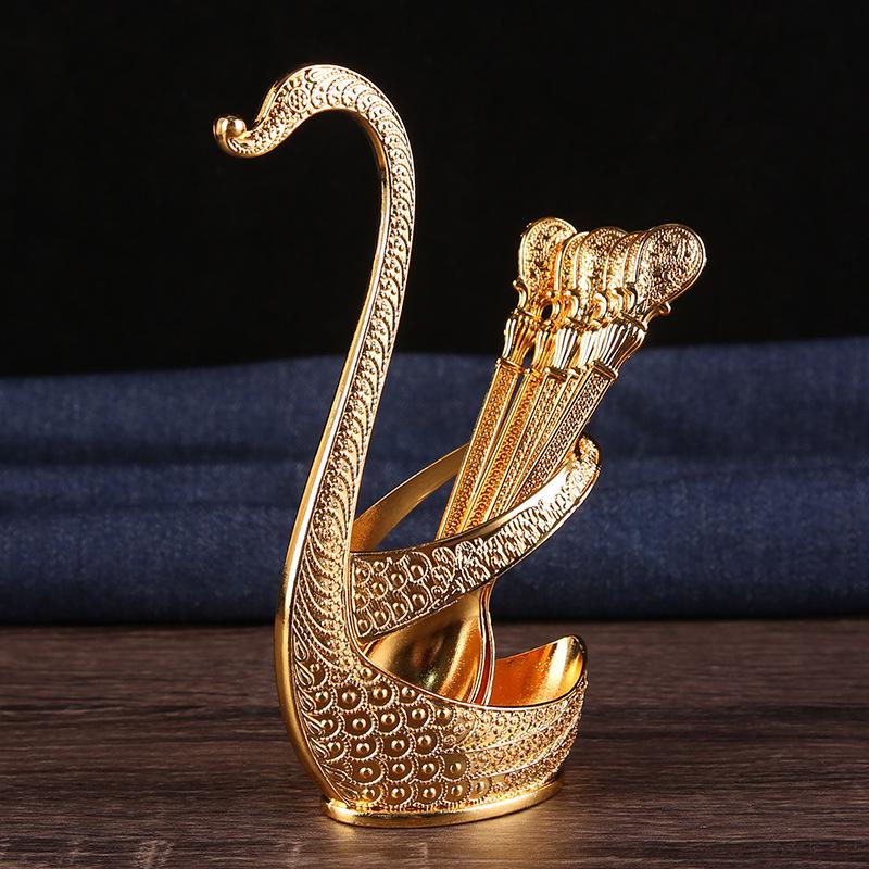 Стильная фруктовая вилка, десертная фруктовая палочка, основание-лебедь из чистой меди, креативный набор столовых приборов высокого класса, набор ложек для димсама и кофе