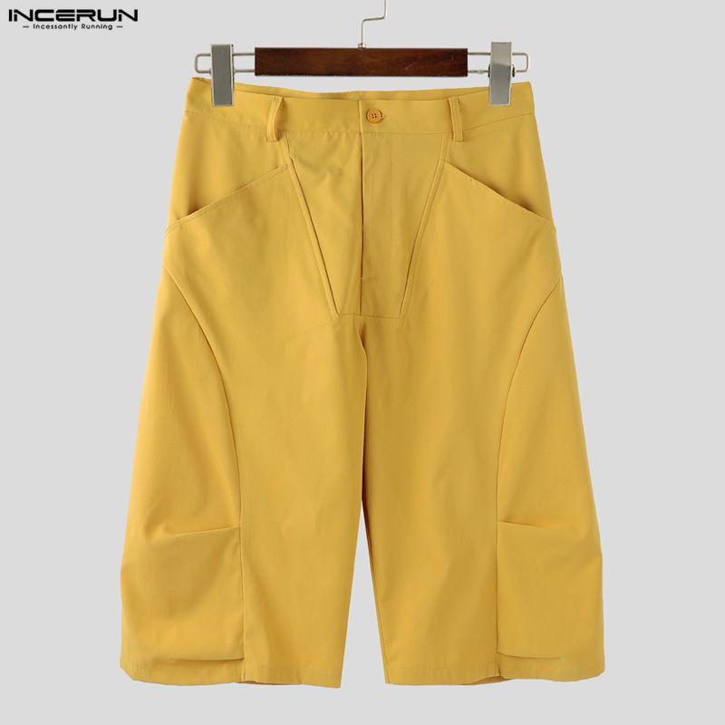 INCERUN Мужские брюки-капри на молнии с карманами на талии, повседневные свободные укороченные