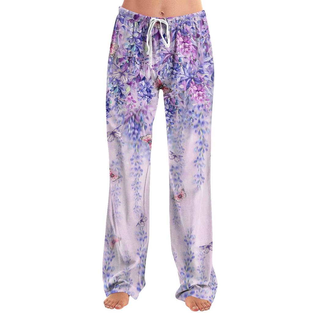 Женские пижамные штаны, одежда для сна, повседневные брюки с эластичной резинкой на талии, удобные прямые свободные брюки для йоги