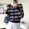 Кардиган для женщин Новый облегающий верхняя одежда в полоску Простой V-образный вырез Длинный рукав Вязаный