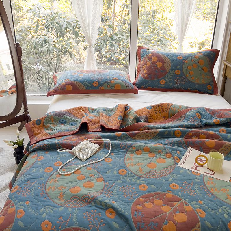 All-Cotton Yarn-Dyed Jacquard Gauze Blanket - Soft, Skin-Friendly Four-Season Bedspread