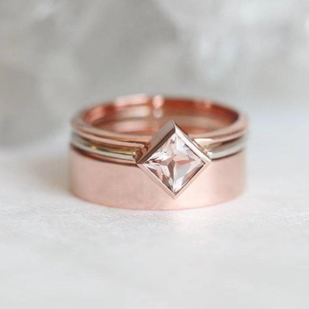 Ring New Rose Gold Women's Set Ring European and American Ins Internet Celebrity Fashion Jewelry Square Diamond Women's Jewelry