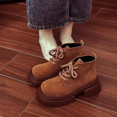 Большеголовые ретро ботильоны в британском стиле для женщин 2025 новая осенняя толстая подошва с увеличением роста майярдово-коричневые ботинки Мартин для женщин