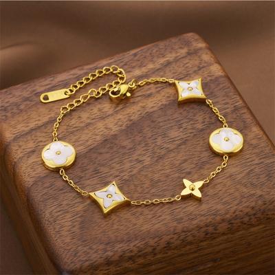 Новый браслет из нержавеющей стали с четырьмя листами клевера, женский легкий роскошный белый дизайн с пятью цветами, модный универсальный браслет