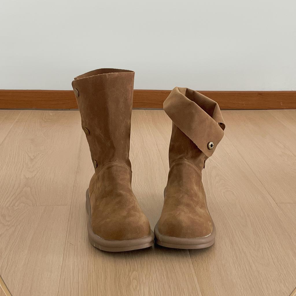 Queen Fan Khaki Retro Platform Boots Women's 2025 New Autumn with Skirt Slim Maillard Short Boots