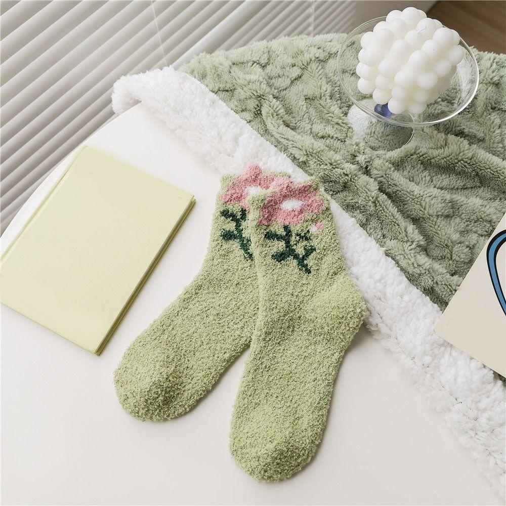 6Pairs Winter Floor Plush Socks Flower Warm Socks Women Soft Coral Fleece Socks  Autumn