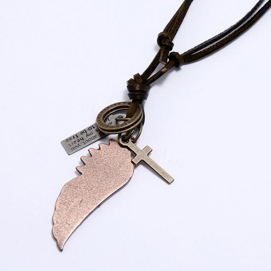 Мужское ожерелье Винтажное Регулируемое Панк-стиль Веревочная цепочка На все случаи жизни Украшение Искусственная коровья кожа Подвеска-шарм Крыло ангела Ожерелье Ювелирные изделия для повседневной носки