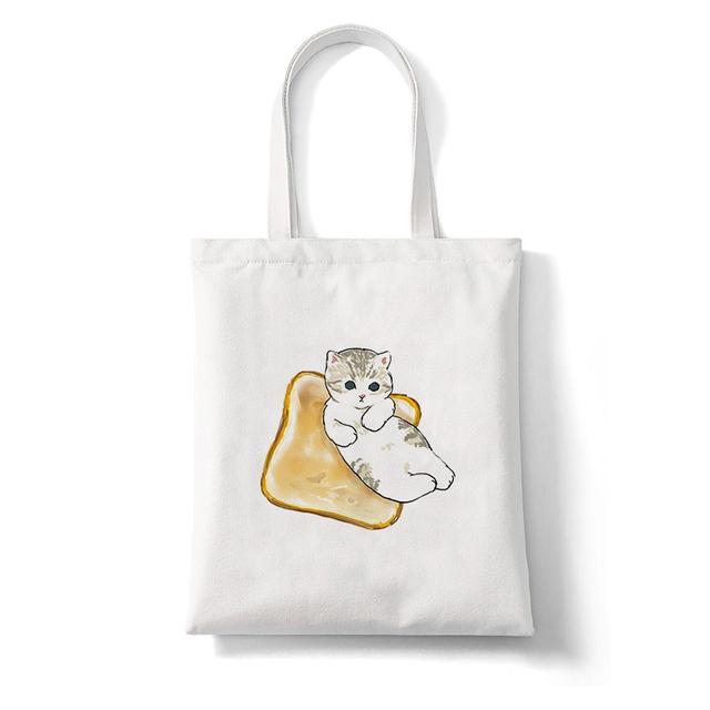 Harajuku Kawaii Cat Cartoon Canvas Bag Shopper Bag Letter Print Large Capacity Houlder Bags Shopping Bag Casual Fashion Tote Bag
