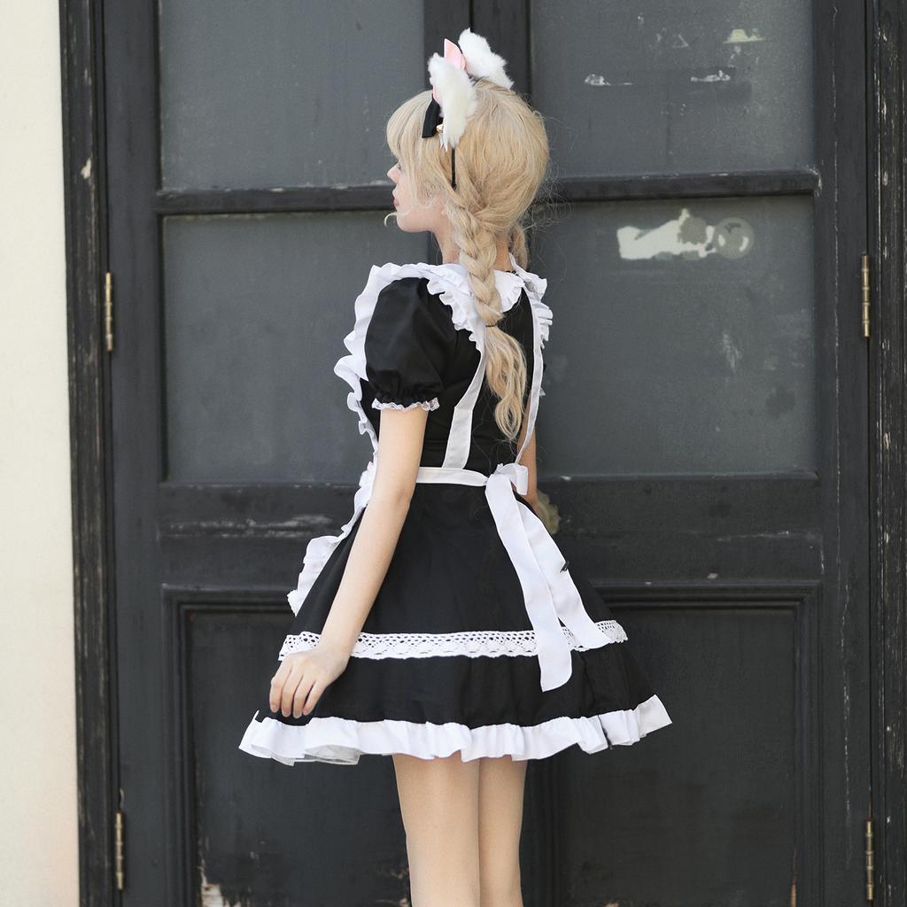 Original Black and White Maid Dress Cute Lolita Dress Cafe Maid Uniform Women's Big Brother Dress