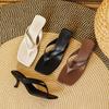 2025 Summer New French Square Headed Genuine Leather Kitten Heel Clamping Sandals High Heel Flip Flops Women Fashion Outwear