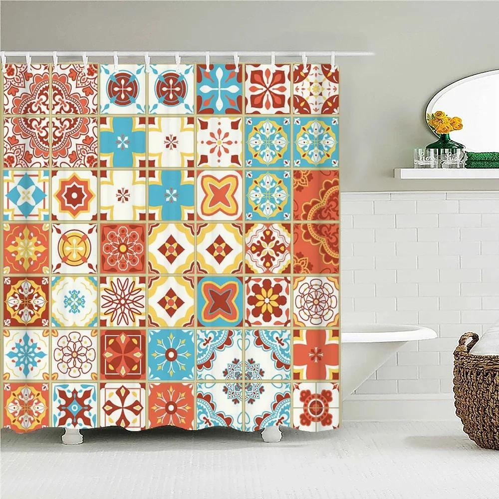 3d Bathroom Curtains Indian Boho Shower Curtains Waterproof Fabric with 12 Hooks Home Decor Washable Bath Screen