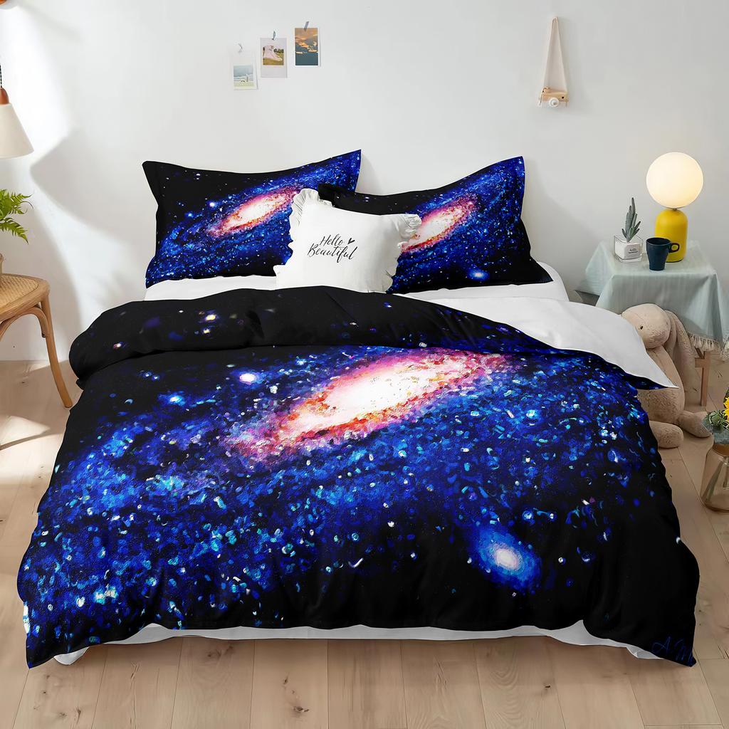 Комплект пододеяльников из полиэстера со звездным небом King Size, белая звезда, красочная галактика, звездное пространство, туманность, абстрактный космос для мальчиков и девочек