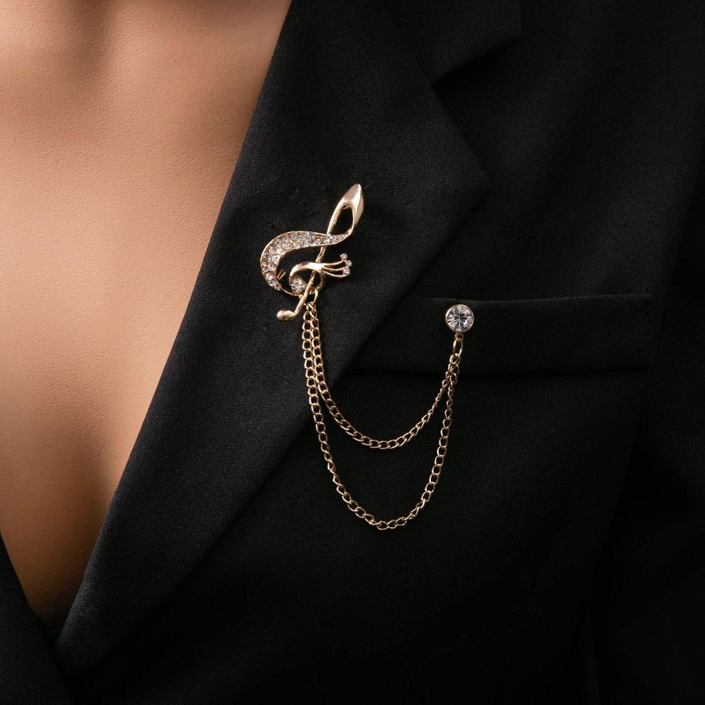 Европейская и американская мода Двухслойная цепочная брошь - Дизайн в стиле британского двора с крестом и нотой для мужчин