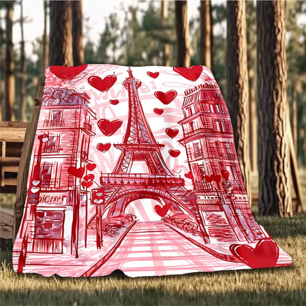 1pc Eiffel Tower, Paris Outdoor Blanket - Lightweight Flannel Throw For Travel, Camping, Livingroom, Couch, Chair yy251114220
