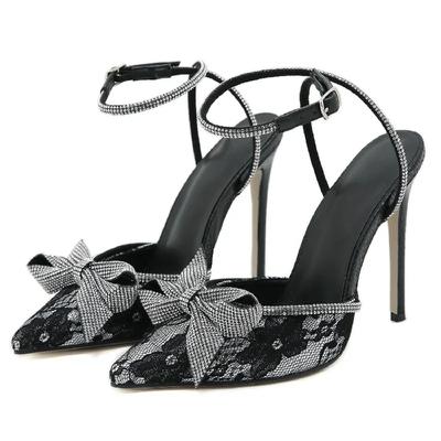 Модные туфли-лодочки с дизайном «роскошный бант-бабочка из стразов», женские, сексуальные сандалии с острым носком, ремешок с пряжкой, тонкий высокий каблук, вечерние мюли, женская обувь